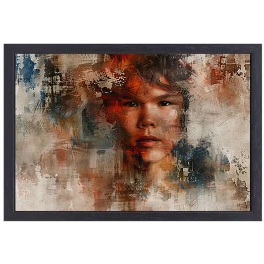 Abstract portret van een man in kleuren canvas met baklijst