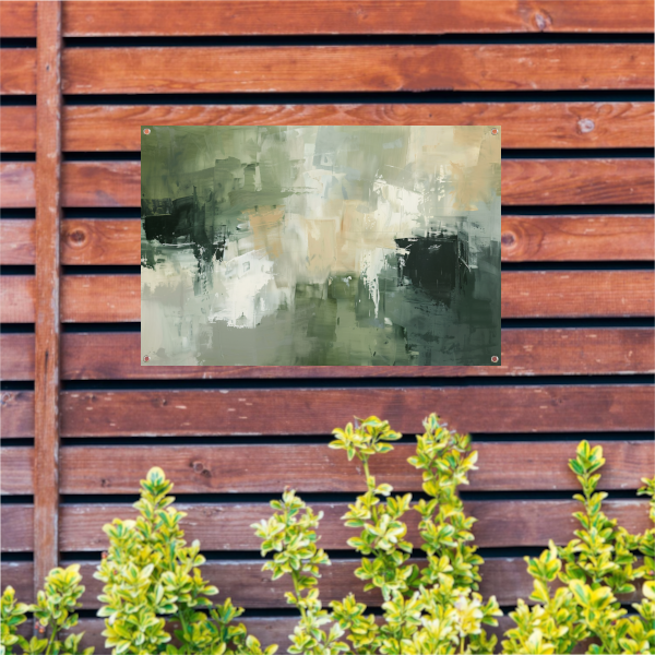 Samenspel van Groen, Grijs en Beige tuinposter