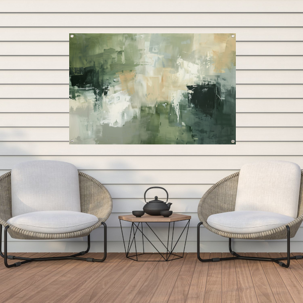 Samenspel van Groen, Grijs en Beige tuinposter