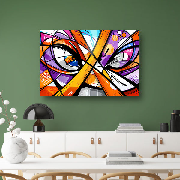 Kleurrijke abstracte pauw schilderij in popart stijlposter