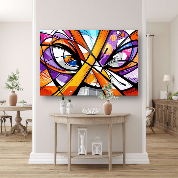 Kleurrijke abstracte pauw schilderij in popart stijlposter