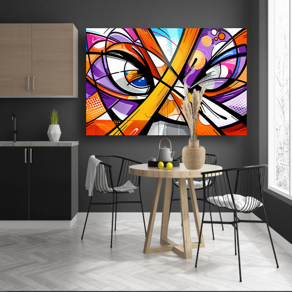 Kleurrijke abstracte pauw schilderij in popart stijl acrylglas