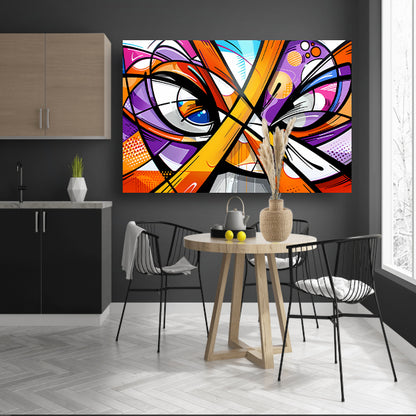 Kleurrijke abstracte pauw schilderij in popart stijl acrylglas