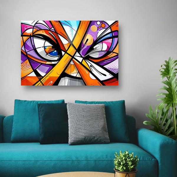 Kleurrijke abstracte pauw schilderij in popart stijlposter