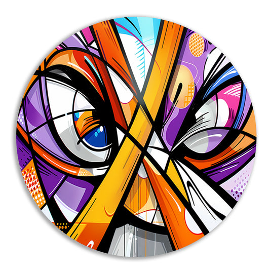 Kleurrijke abstracte pauw schilderij in popart stijl aluminium muurcirkel