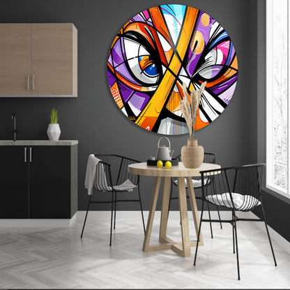 Kleurrijke abstracte pauw schilderij in popart stijl aluminium muurcirkel