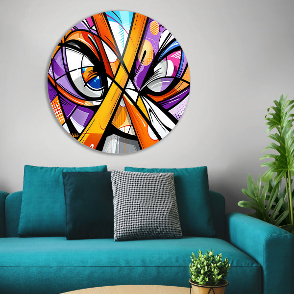 Kleurrijke abstracte pauw schilderij in popart stijl aluminium muurcirkel