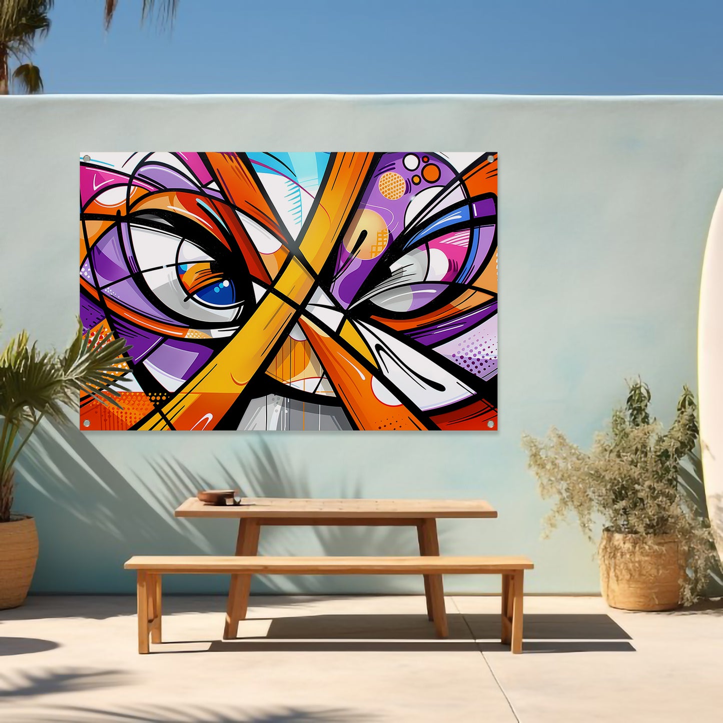 Kleurrijke abstracte pauw schilderij in popart stijl tuinposter