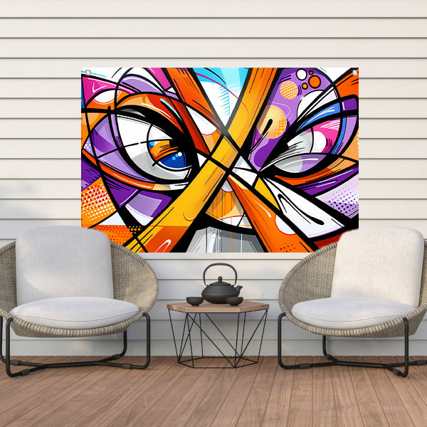 Kleurrijke abstracte pauw schilderij in popart stijl tuinposter