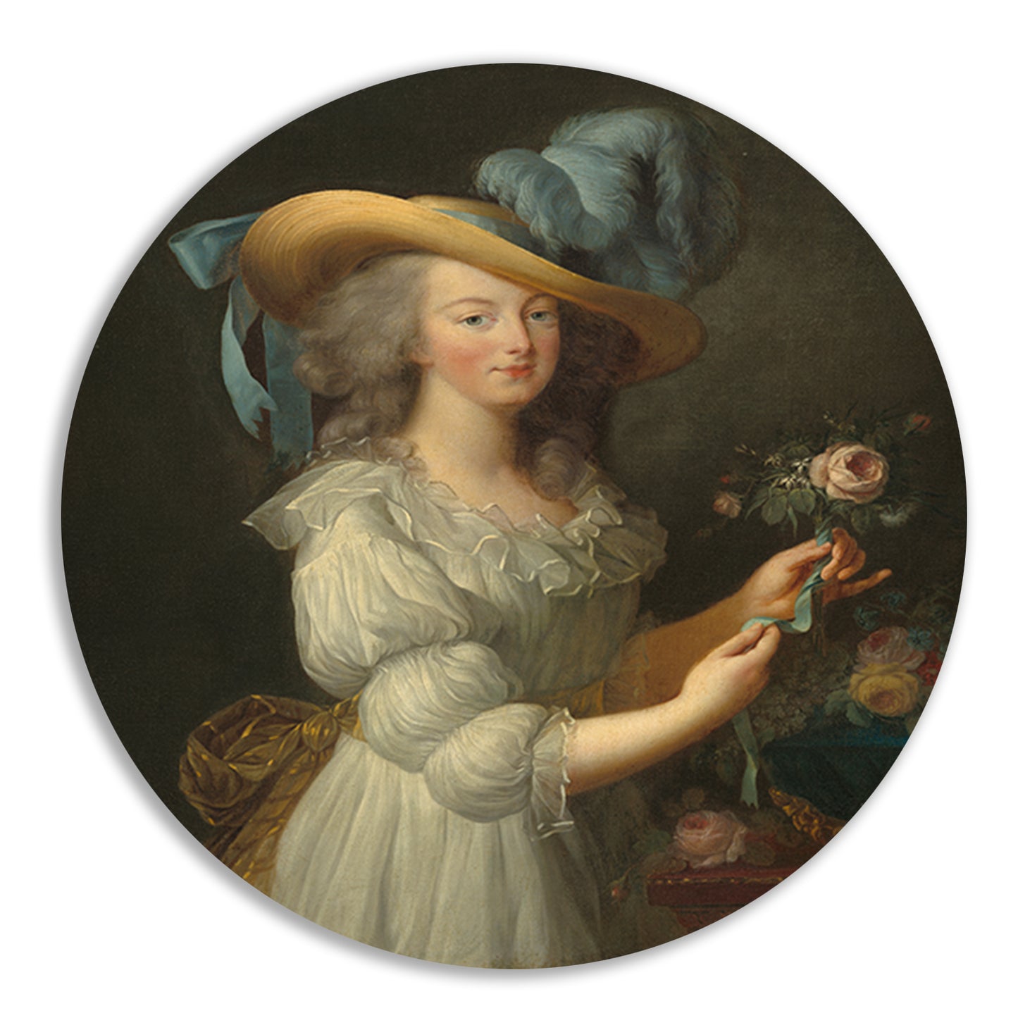 Marie Antoinette in een mousseline jurk - Élisabeth Louise Vigée Le Brun aluminium muurcirkel