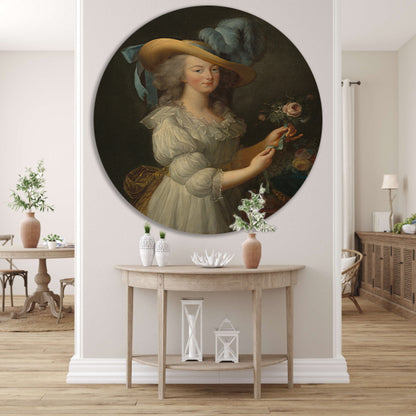 Marie Antoinette in een mousseline jurk - Élisabeth Louise Vigée Le Brun aluminium muurcirkel