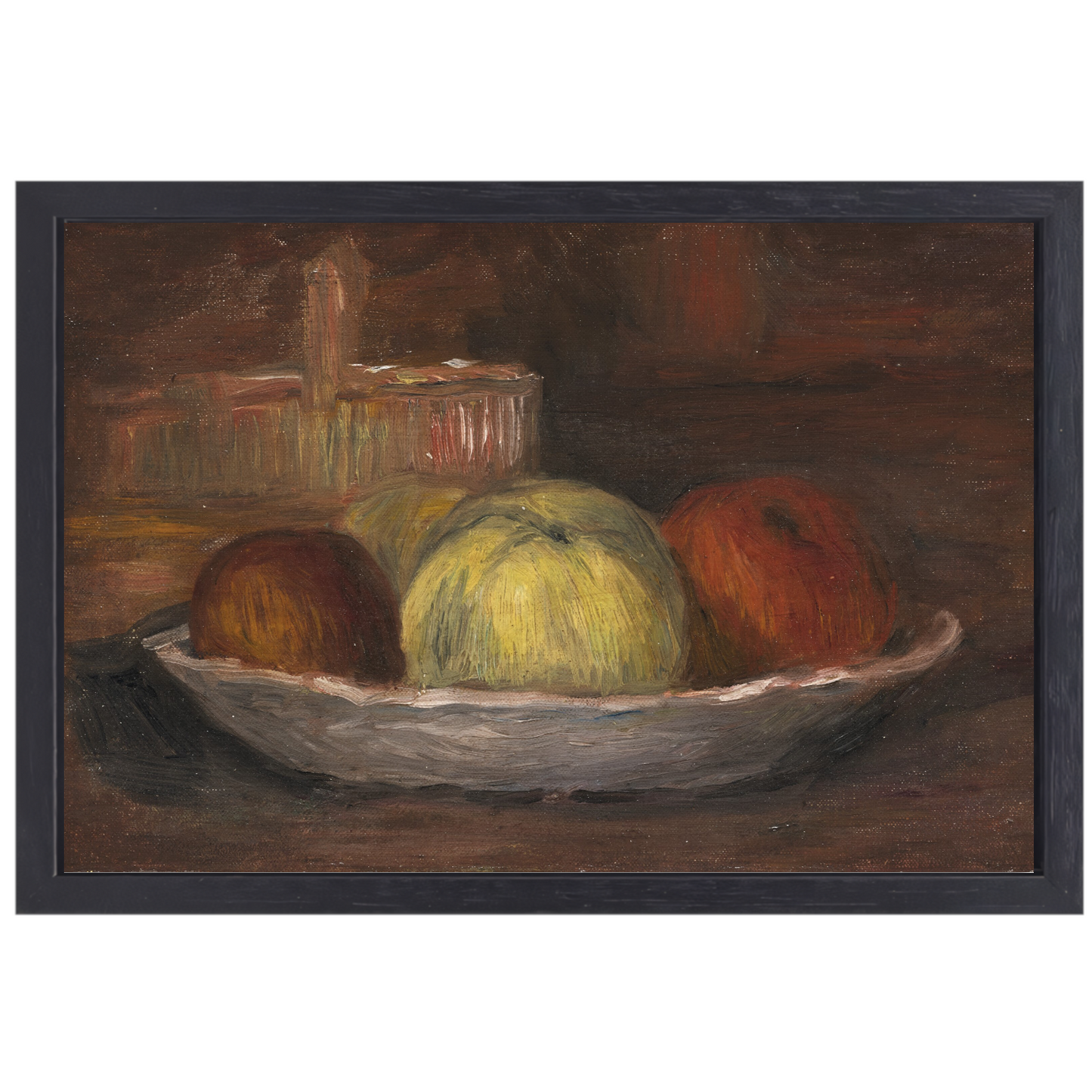 Appels in een schotel en mand - Pierre-Auguste Renoir canvas met baklijst