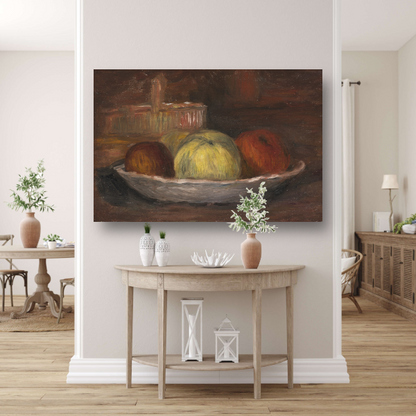 Appels in een schotel en mand - Pierre-Auguste Renoir canvas met baklijst