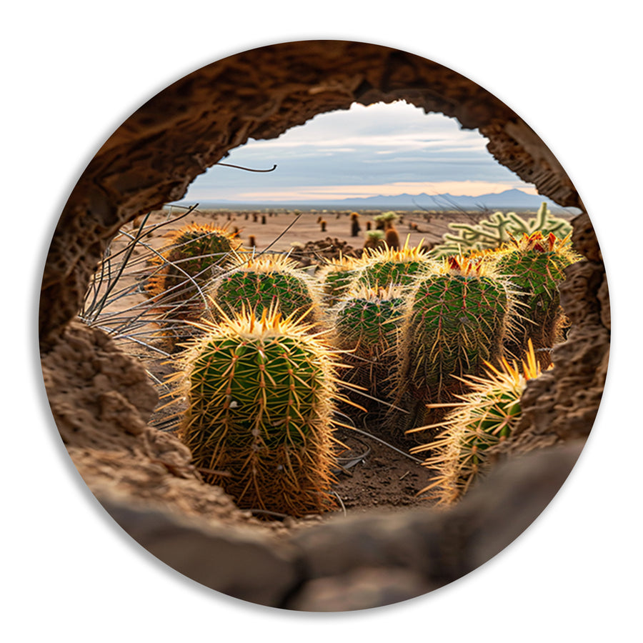 Cactussen door een natuurlijk venster forex muurcirkel