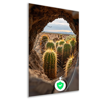 Cactussen door een natuurlijk venster poster