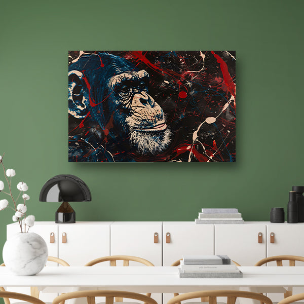 Abstract schilderij van aap met verfspetters poster