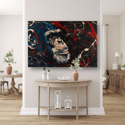 Abstract schilderij van aap met verfspetters poster