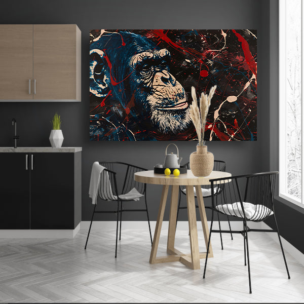 Abstract schilderij van aap met verfspetters poster