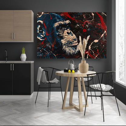 Abstract schilderij van aap met verfspetters poster