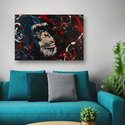 Abstract schilderij van aap met verfspetters poster
