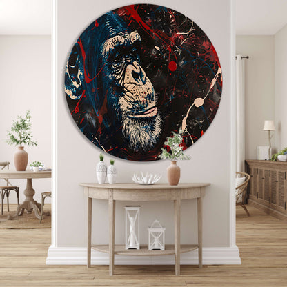 Abstract schilderij van aap met verfspetters forex muurcirkel