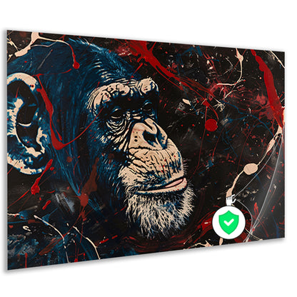 Abstract schilderij van aap met verfspetters poster
