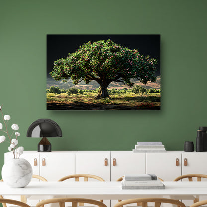 Appelboomgaard met bergen canvas