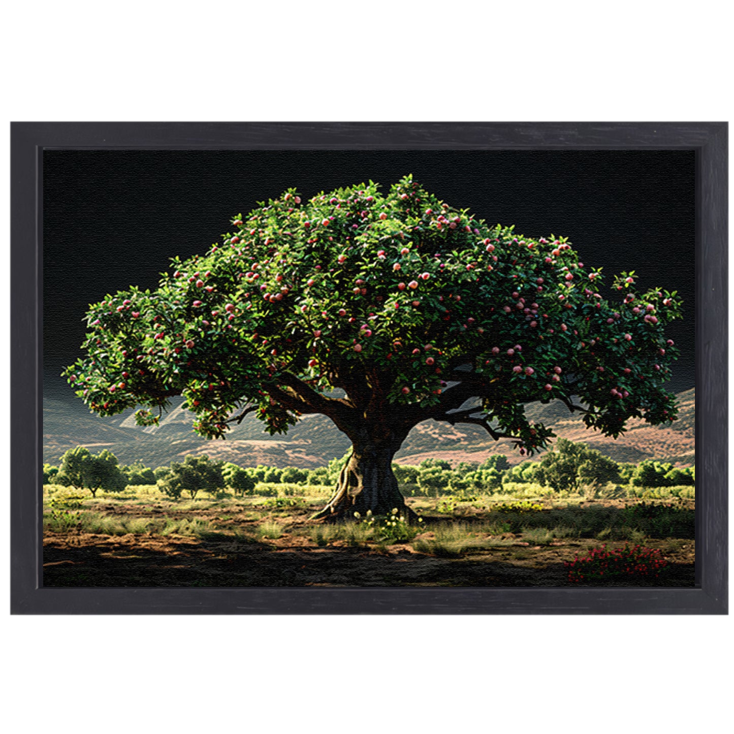 Appelboomgaard met bergen canvas met baklijst