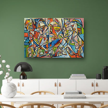 Abstract kubistisch ontwerp met dierenfiguren canvas met baklijst