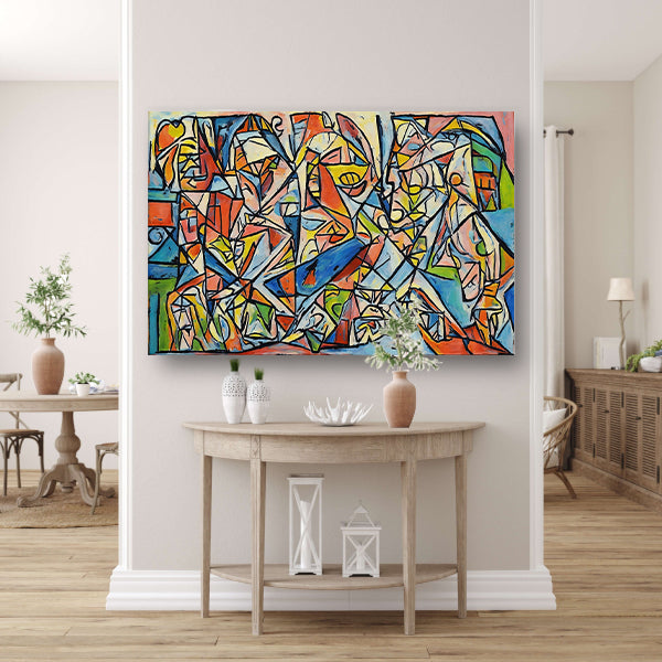 Abstract kubistisch ontwerp met dierenfiguren canvas