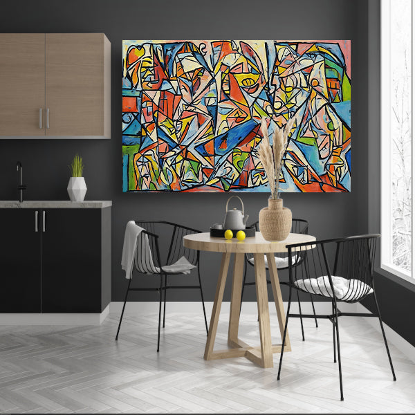 Abstract kubistisch ontwerp met dierenfiguren canvas met baklijst