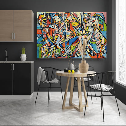 Abstract kubistisch ontwerp met dierenfiguren canvas met baklijst