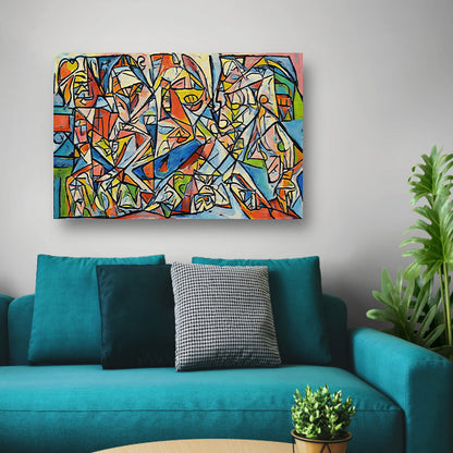 Abstract kubistisch ontwerp met dierenfiguren canvas met baklijst