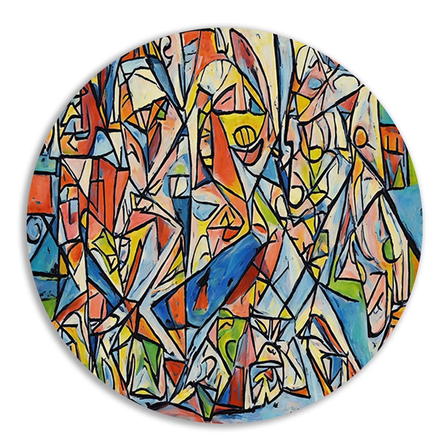Abstract kubistisch ontwerp met dierenfiguren aluminium muurcirkel