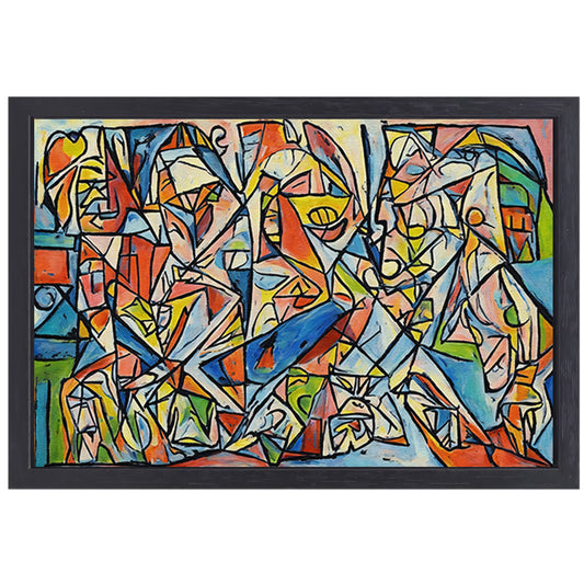 Abstract kubistisch ontwerp met dierenfiguren canvas met baklijst