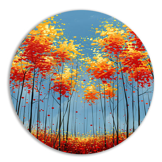 Abstract herfstboomschildering met felle kleuren aluminium muurcirkel