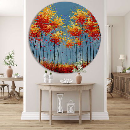 Abstract herfstboomschildering met felle kleuren aluminium muurcirkel