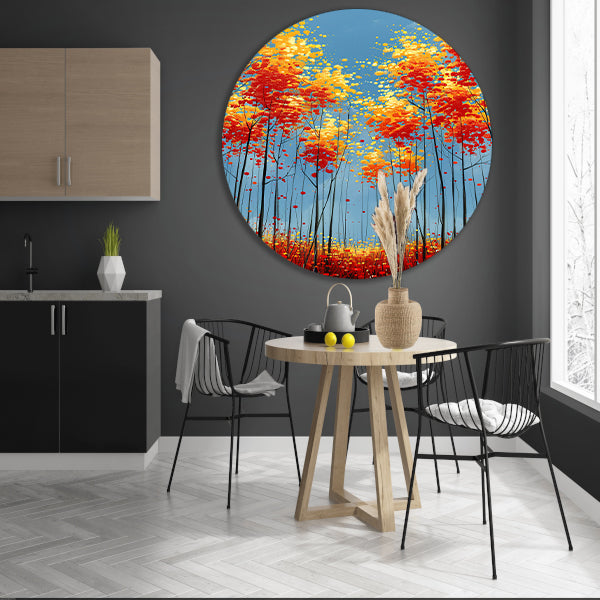 Abstract herfstboomschildering met felle kleuren aluminium muurcirkel