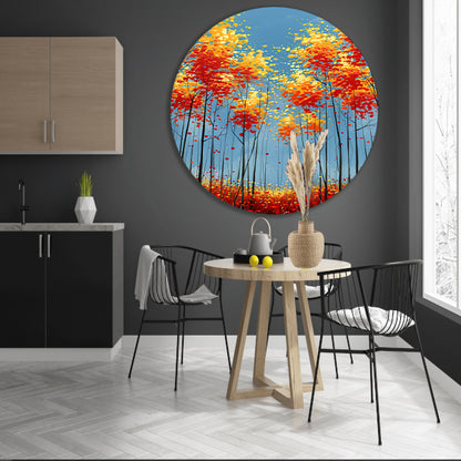Abstract herfstboomschildering met felle kleuren aluminium muurcirkel