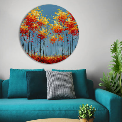 Abstract herfstboomschildering met felle kleuren aluminium muurcirkel