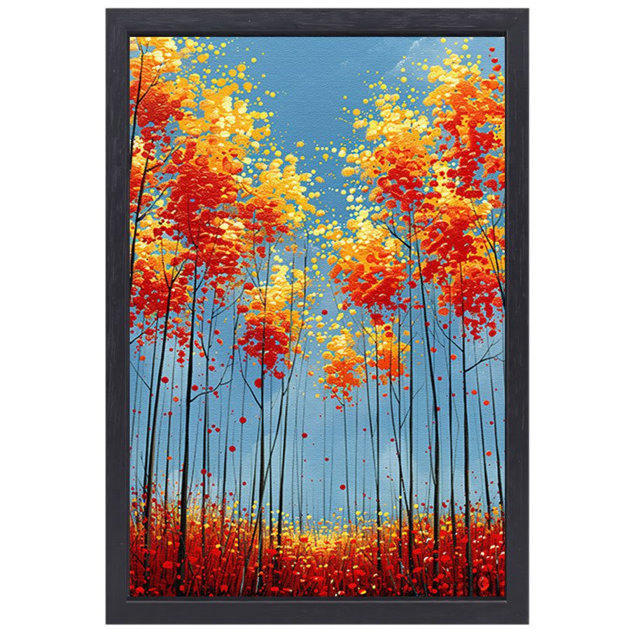 Abstract herfstboomschildering met felle kleuren canvas met baklijst
