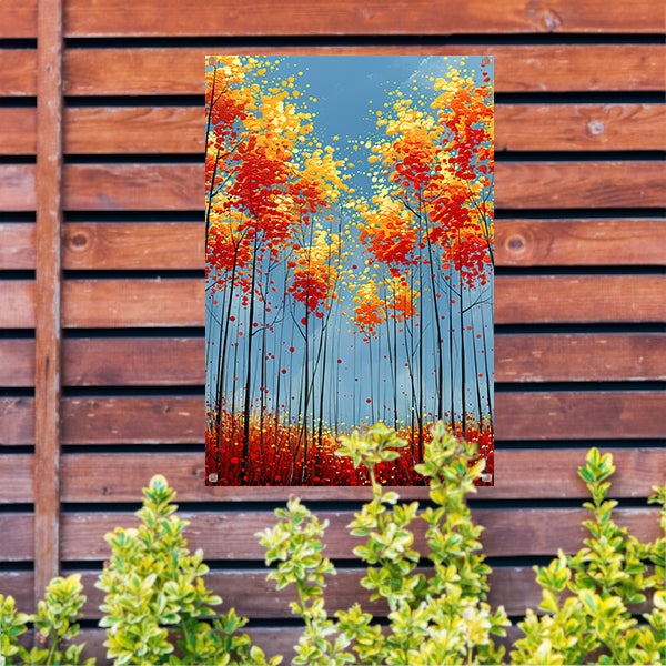 Abstract herfstboomschildering met felle kleuren tuinposter