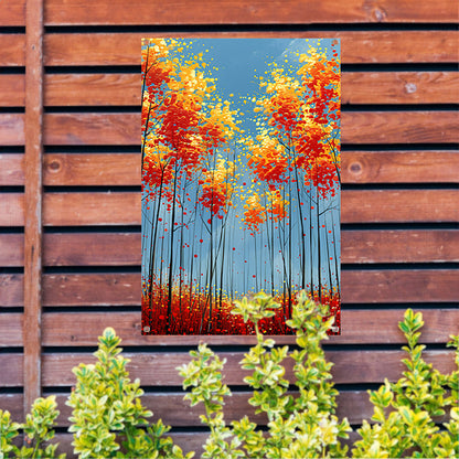 Abstract herfstboomschildering met felle kleuren tuinposter
