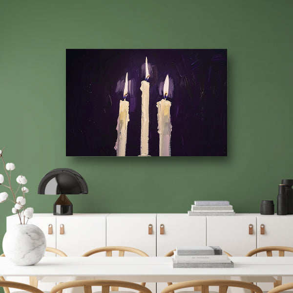 Abstract surrealistisch schilderij van drie kaarsen canvas