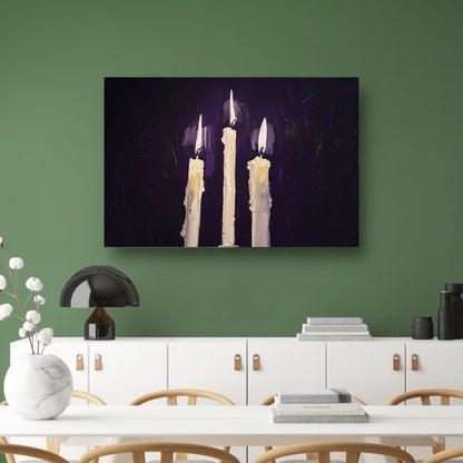 Abstract surrealistisch schilderij van drie kaarsen canvas