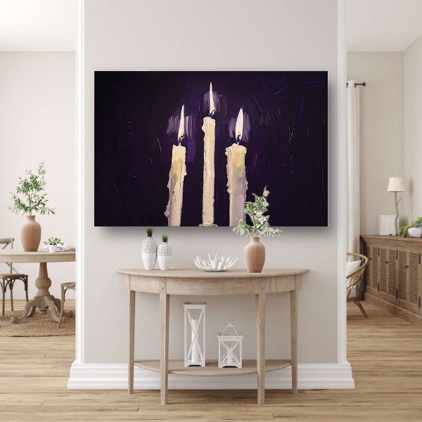Abstract surrealistisch schilderij van drie kaarsen canvas