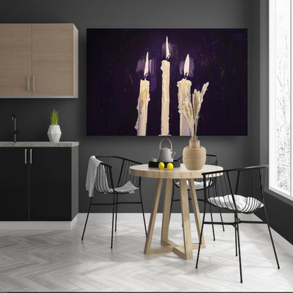 Abstract surrealistisch schilderij van drie kaarsen canvas