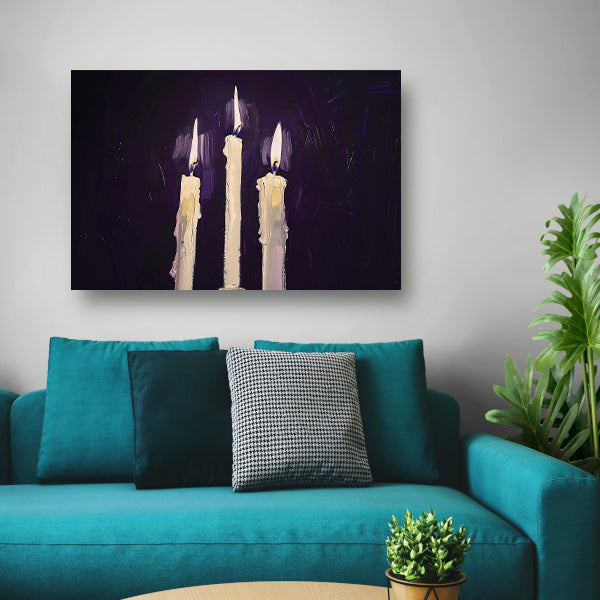 Abstract surrealistisch schilderij van drie kaarsen canvas