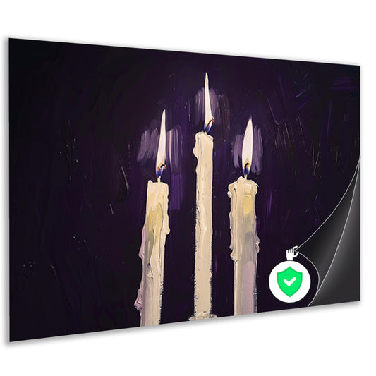 Abstract surrealistisch schilderij van drie kaarsen poster