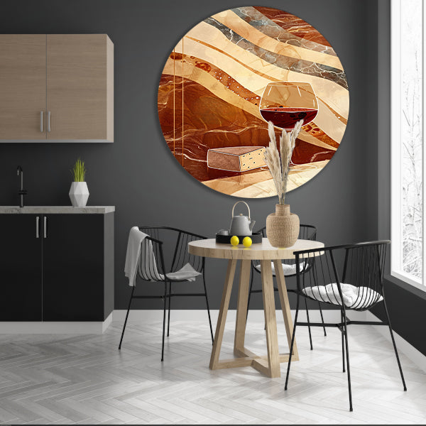 Abstracte kunst van wijn en kaas aluminium muurcirkel